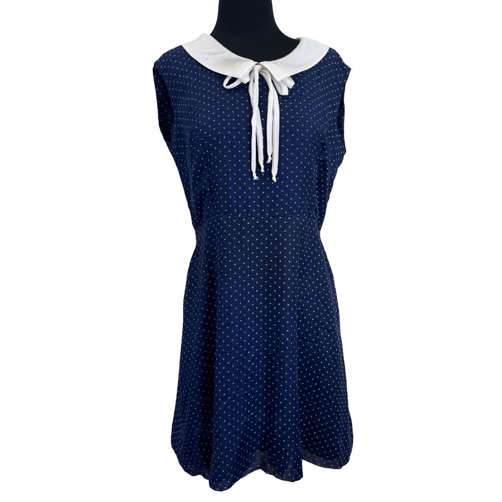 Groovy 1960s Mod Navy Polka Dot Sailor Collar Bow Dress Sz M Vintage Retro Pinup